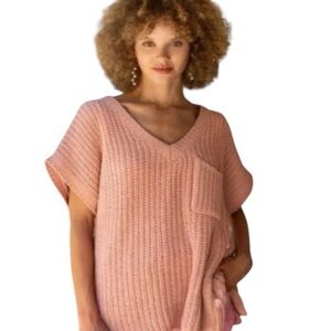 Pol Pink Thick Chenille Knot Short Sleeve Sweater Top Boho Oversized Size Large
